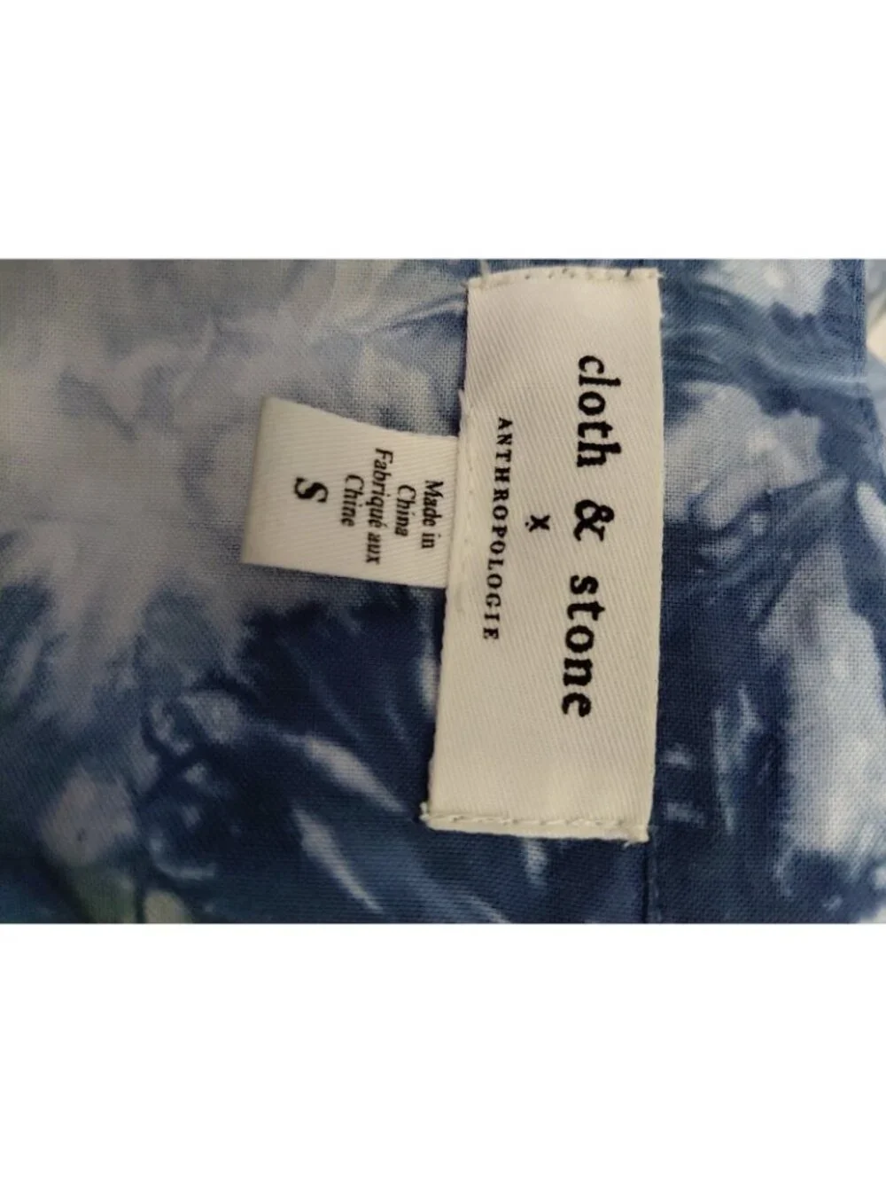 Cloth & Stone X Anthropologie Tye Dye Top Short Sleeve Tencel Small Blue White - Picture 7 of 7